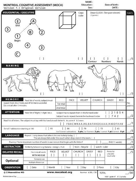 Montreal Cognitive Assessment .